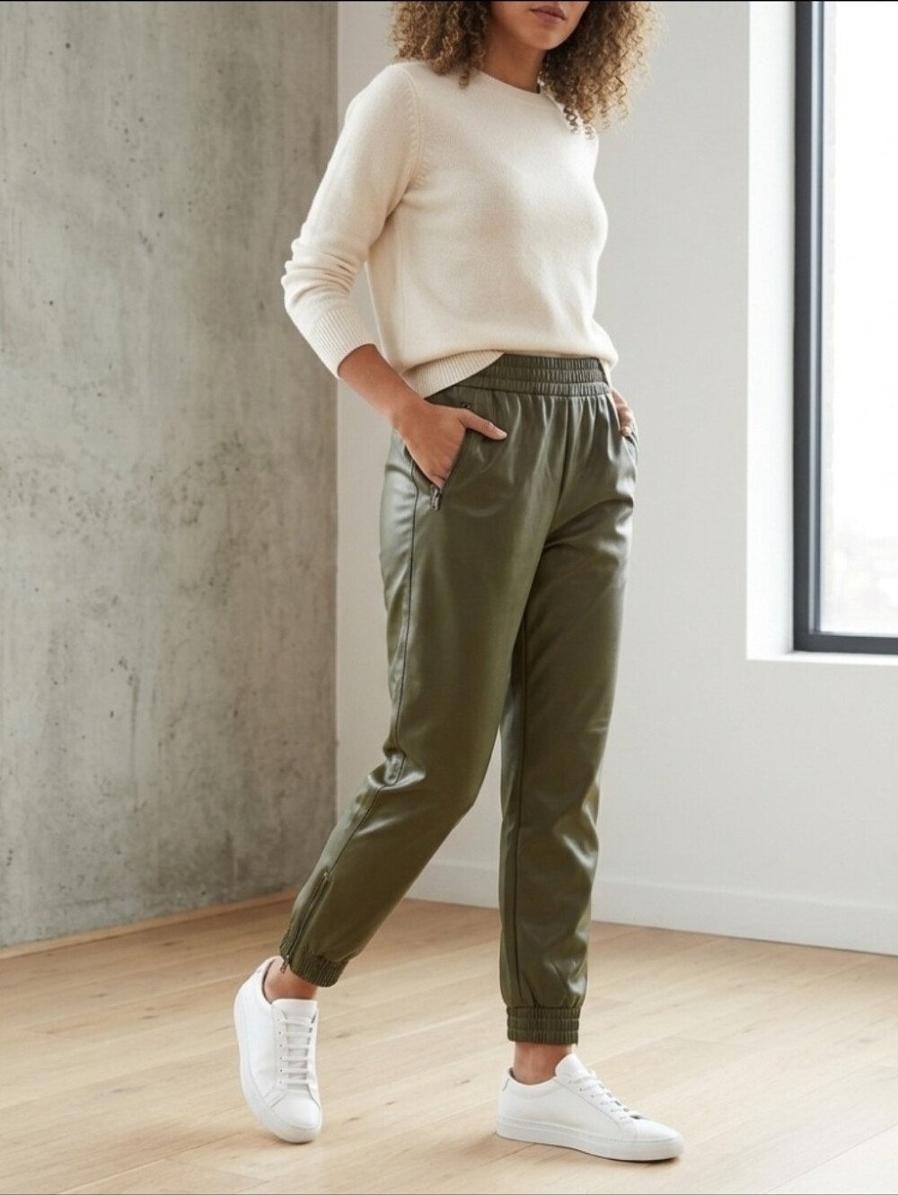 Maverick The Collection Olive Green Jogger Faux Leather Jogger Pants